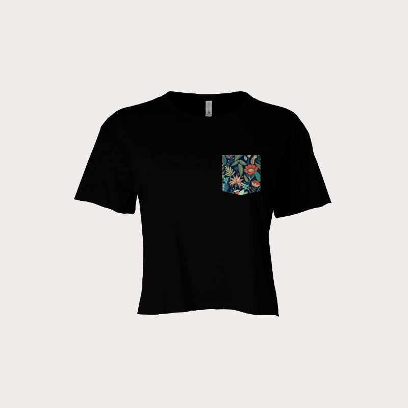 Womens Jungle Flowers Cali Crop Tee - Black