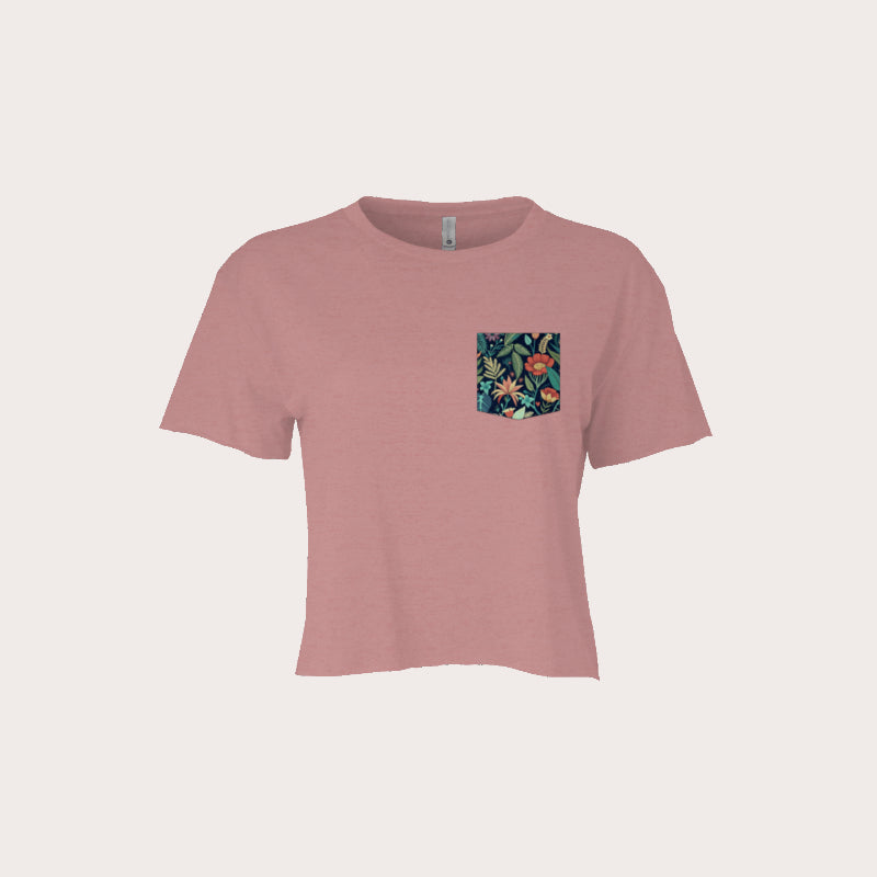 Womens Jungle Flowers Cali Crop Tee - Desert Pink
