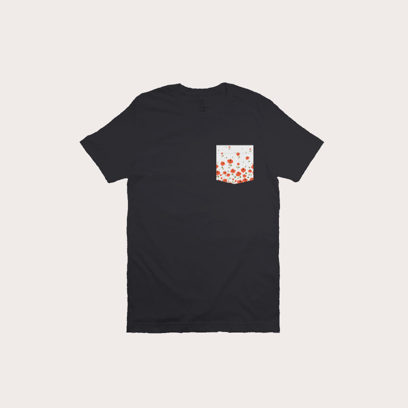 Mens Poppies Pocket Tee - Vintage Black