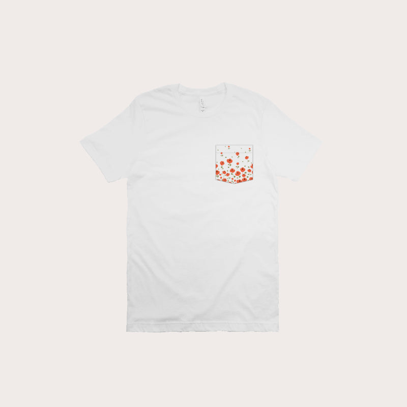 Mens Poppies Pocket Tee - White