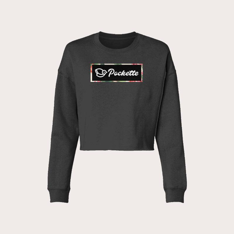 Women's Lightweight Cropped Crew Floral - Black